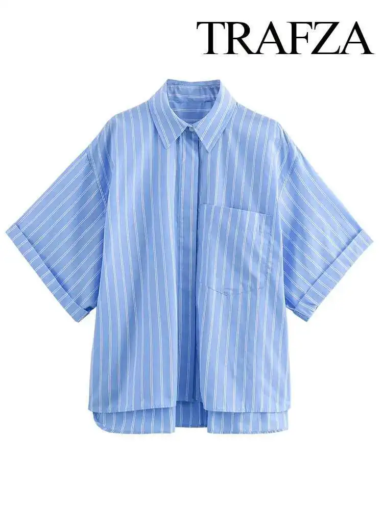 Neue Frauen Sommer Casual Kurzarm Revers Einreiher Bluse Frau Elegante Tasche Dekoration Dünnes Hemd