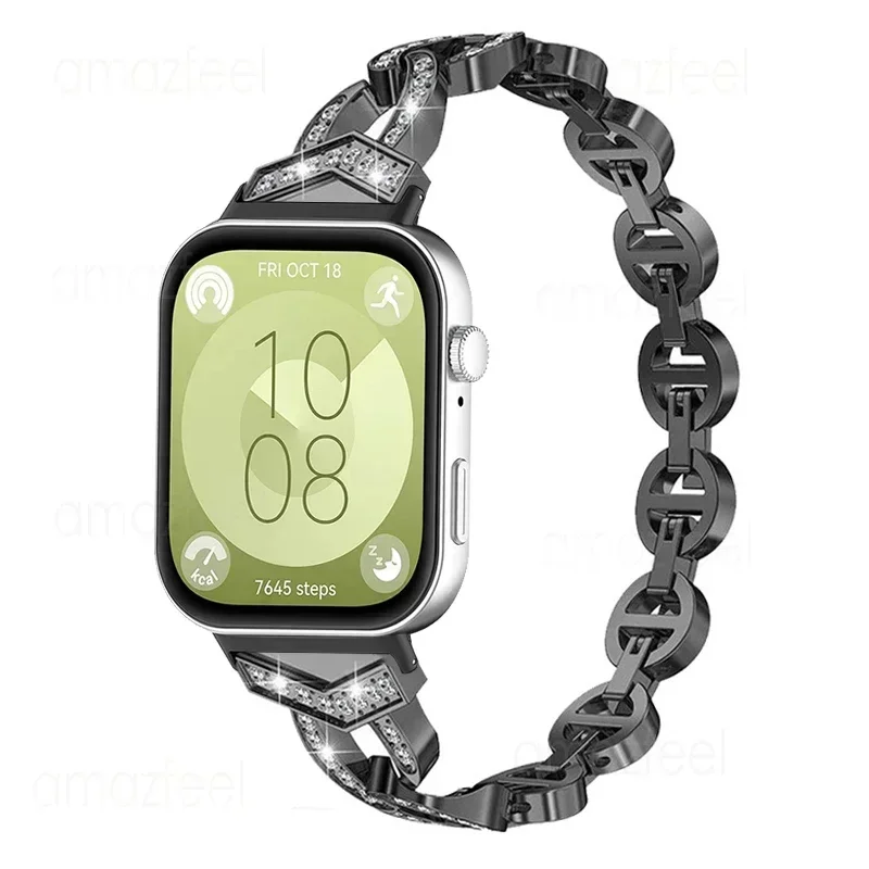 Pulseira de metal para huawei watch fit 3, pulseira de aço inoxidável para huawei watch fit3, pulseira de diamante para huaweiwatch fit 3 correa