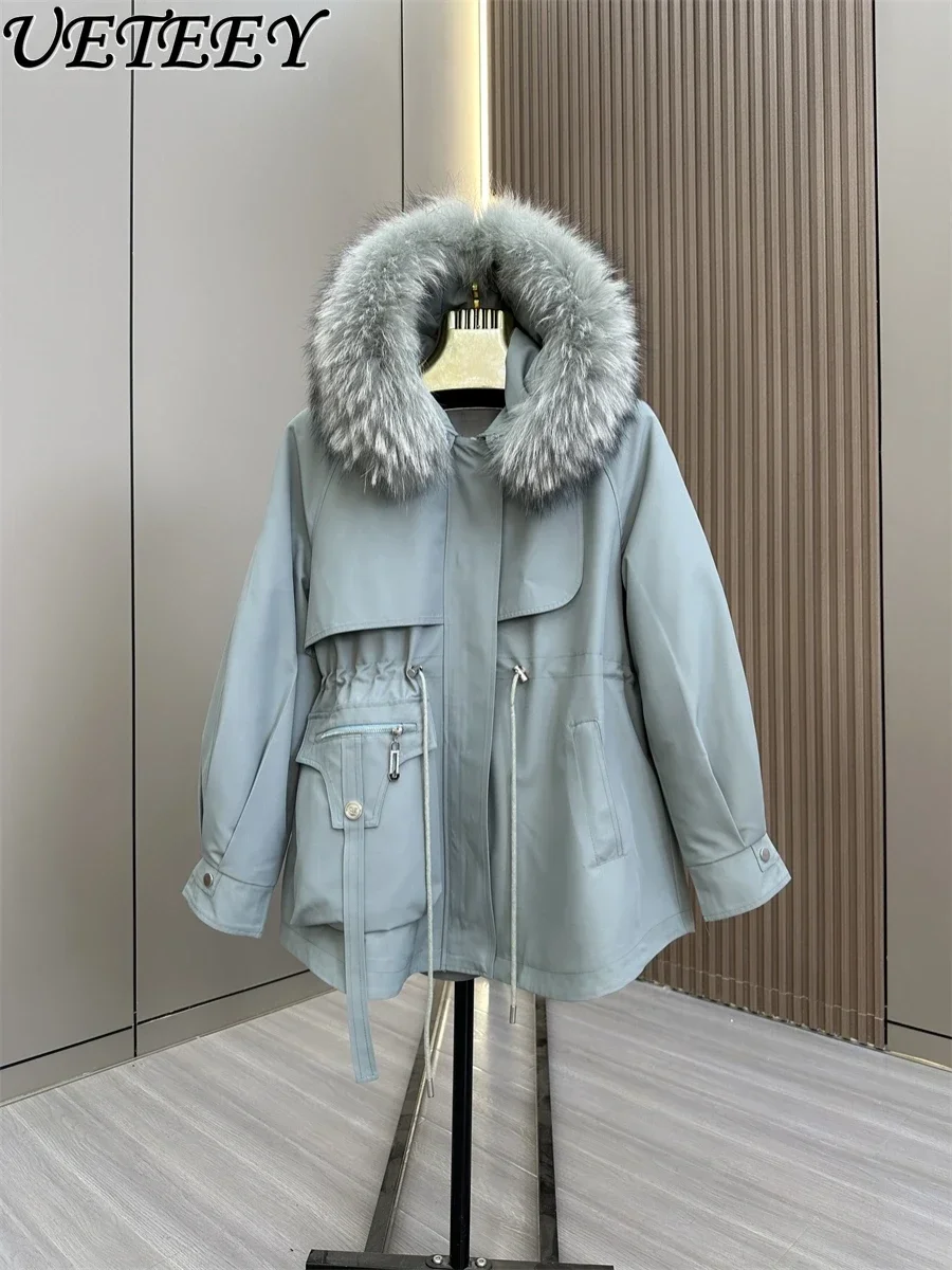 2023 Winter New Mid-Length Large Wool Plush Coat Women Thickened Warm Snow Wear Detachable Rex Rabbit Fur Liner Real Furry Coats