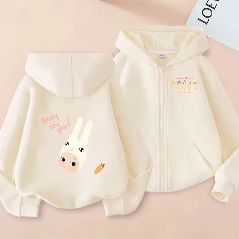 Pull à fermeture éclair Macny Angel pour enfants, motif imprimé dessin animé Harajuku, sweat à capuche chaud pour garçons, manteau pour filles, cardigan de sport décontracté