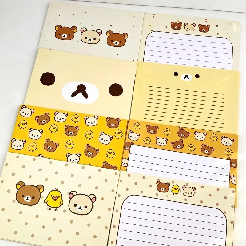 Rilakkuma Letter Paper & Envelope Set Cute Cartoon Bear Kawaii Writing Stationery, Decorative Letter Sheets for Greeting Card, 
