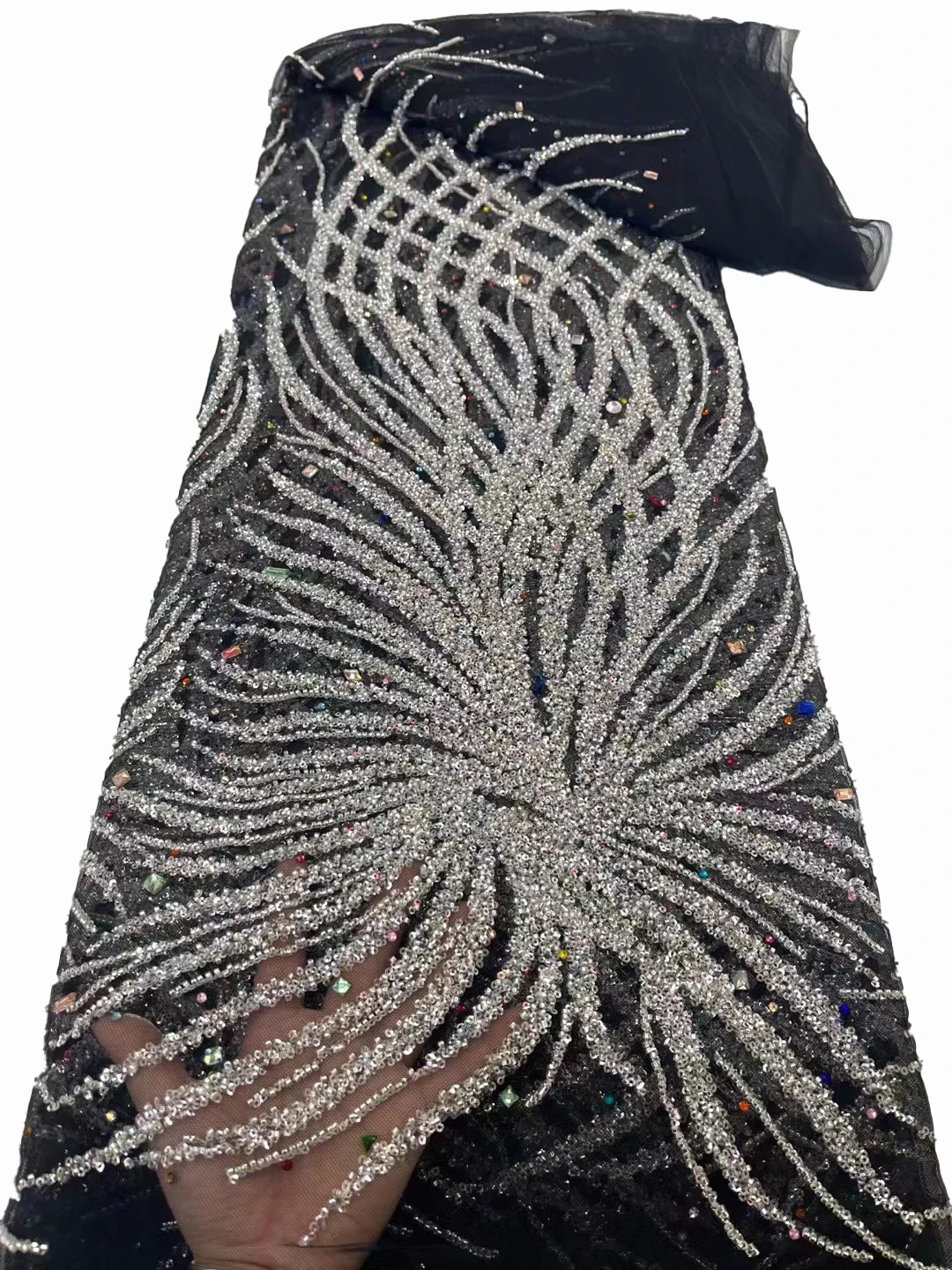 

New 5 yards of lace netting bead string DIY dense beadwork three-dimensional embroidery wedding dress sequins clothing fabric