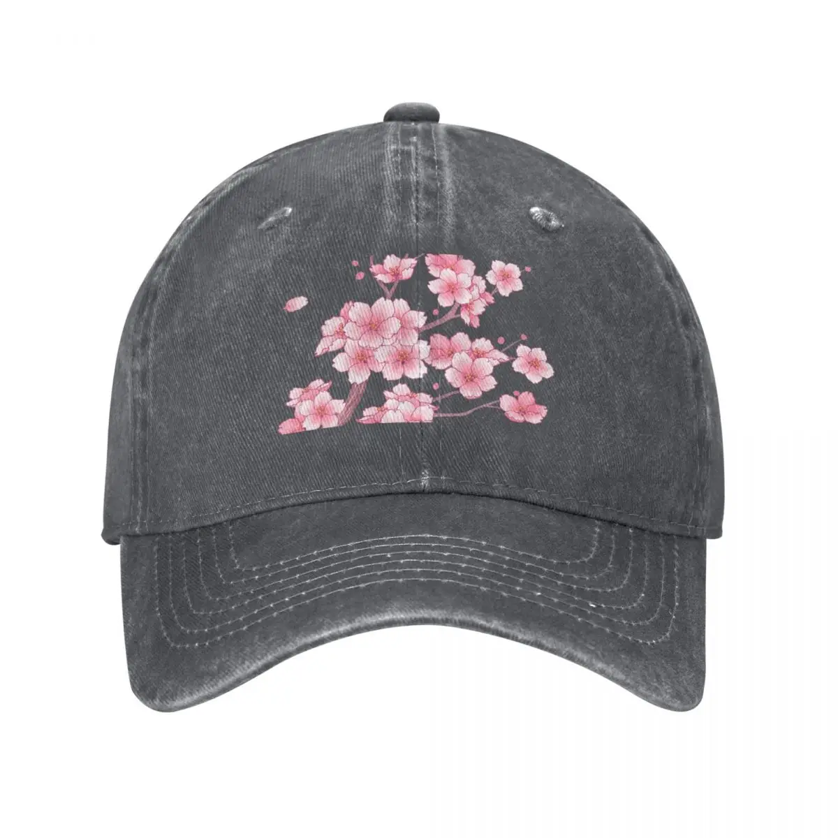 Falling Pink Sakura Cherry Blossom branches on white Baseball Cap Hat Baseball Cap western Hat Rave Men's Luxury Women's