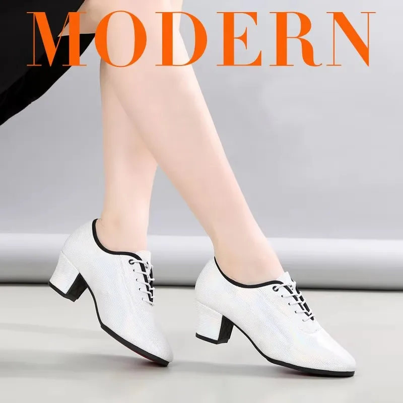 

Latin Dance Shoes Women Professional Leather Square Dance Ballroom Folk Social Modern Sneakers Ventilation Gradient Color