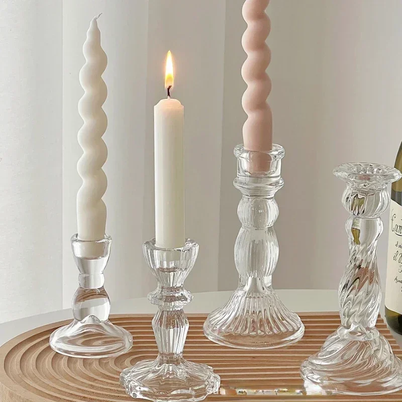 European retro glass candlestick table decoration ornaments ins photo props long candle aromatherapy candle candlestick