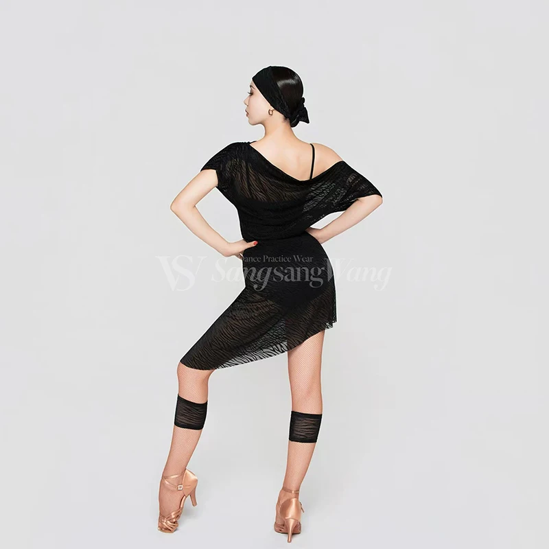 Volwassen Latin Dans Kleding Vrouwen Losse Paars Zwarte Jurk Rumba Cha Cha Dans Praktijk Kleding Samba Prestaties Jurk DNV25095