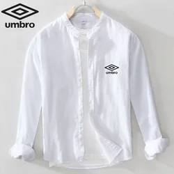 Umbro Crease-Resistance Shirts Men Summer New Short Sleeved 100% Cotton Linen Shirt Casual Loose Fitting High Elasticity T-shirt