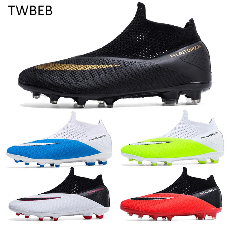 Men High Ankle Sneakers FG Soccer Shoes Kids Outdoor Cleats Long Spikes Profession Chaussure Football Shoes Plus Big Size 36-49