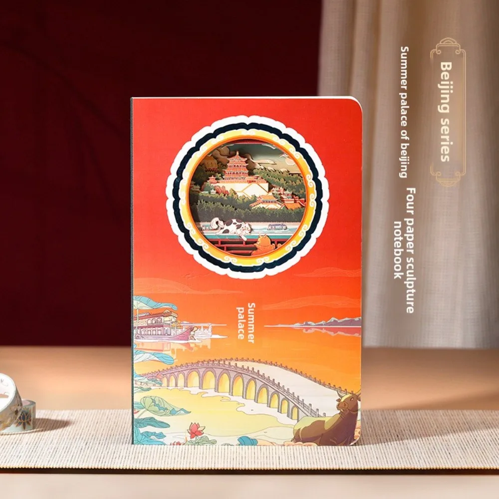 

Chinese Trend Notebook Beijing Summer Palace Travel Souvenir Seal Check In Notebook 3D Stereo Paper Carving Book