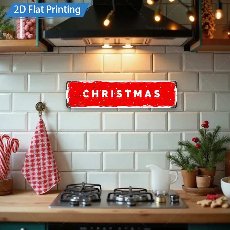 [2D FLAT] 1 قطعة علامة معدنية، 8 × 12 بوصة عيد الميلاد الأحمر ندفة الثلج علامة معدنية جدار ديكور فني