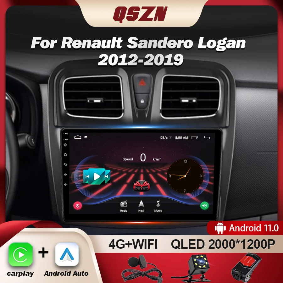 

QSZN For Renault Logan 2 Sandero 2 2012-2019 Auto Car Radio Multimedia GPS Autoradio WIFI DSP Stereo Carplay Android 13