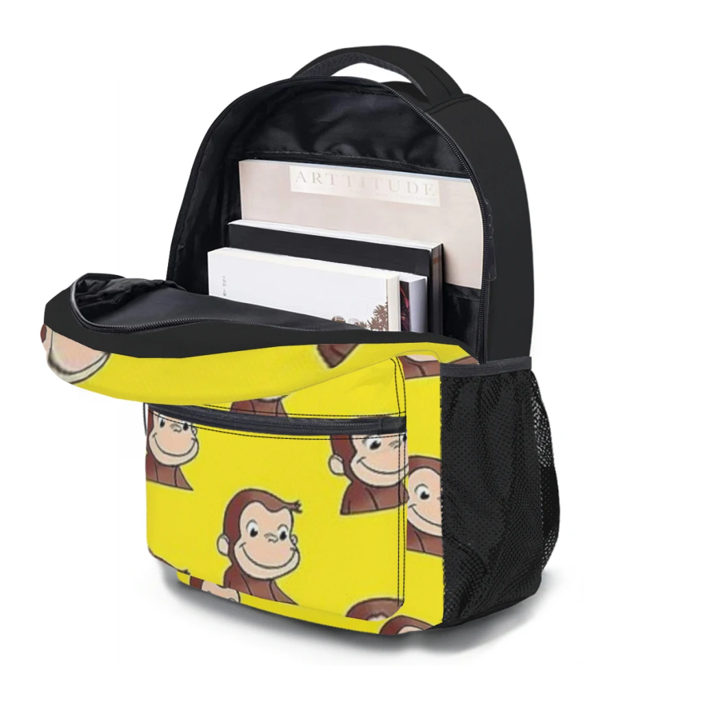 Mochila para meninas do Curious George, mochila escolar de grande capacidade para estudante, estudante do ensino médio de 17"