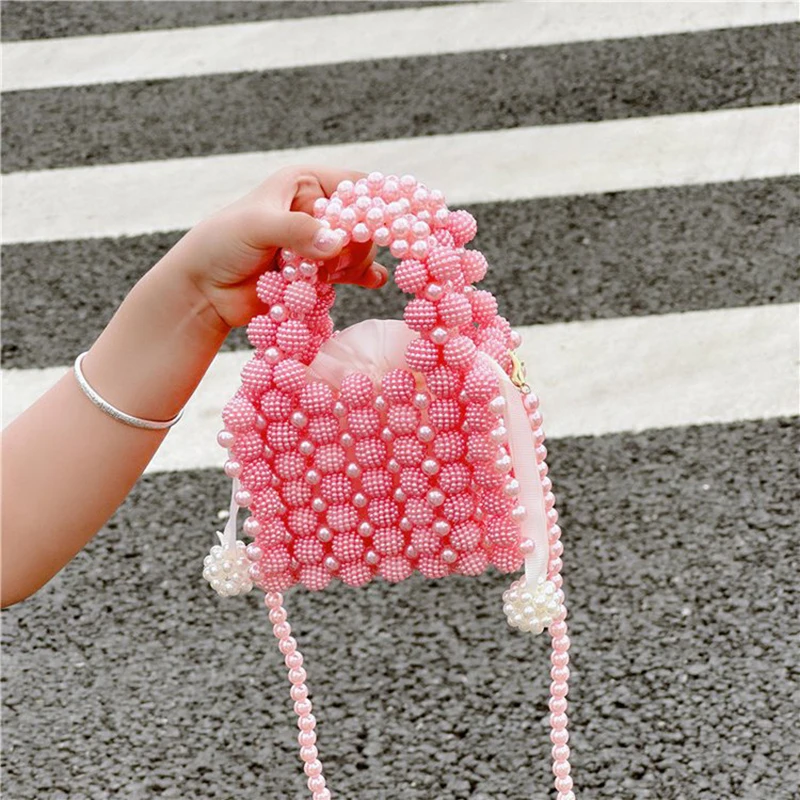 Beading Bag Cute Little Girls Pearl Purses and Handbags Kawaii Kids Coin Pouch Wallet Baby Toddler Princess Crossbody Bag Gift