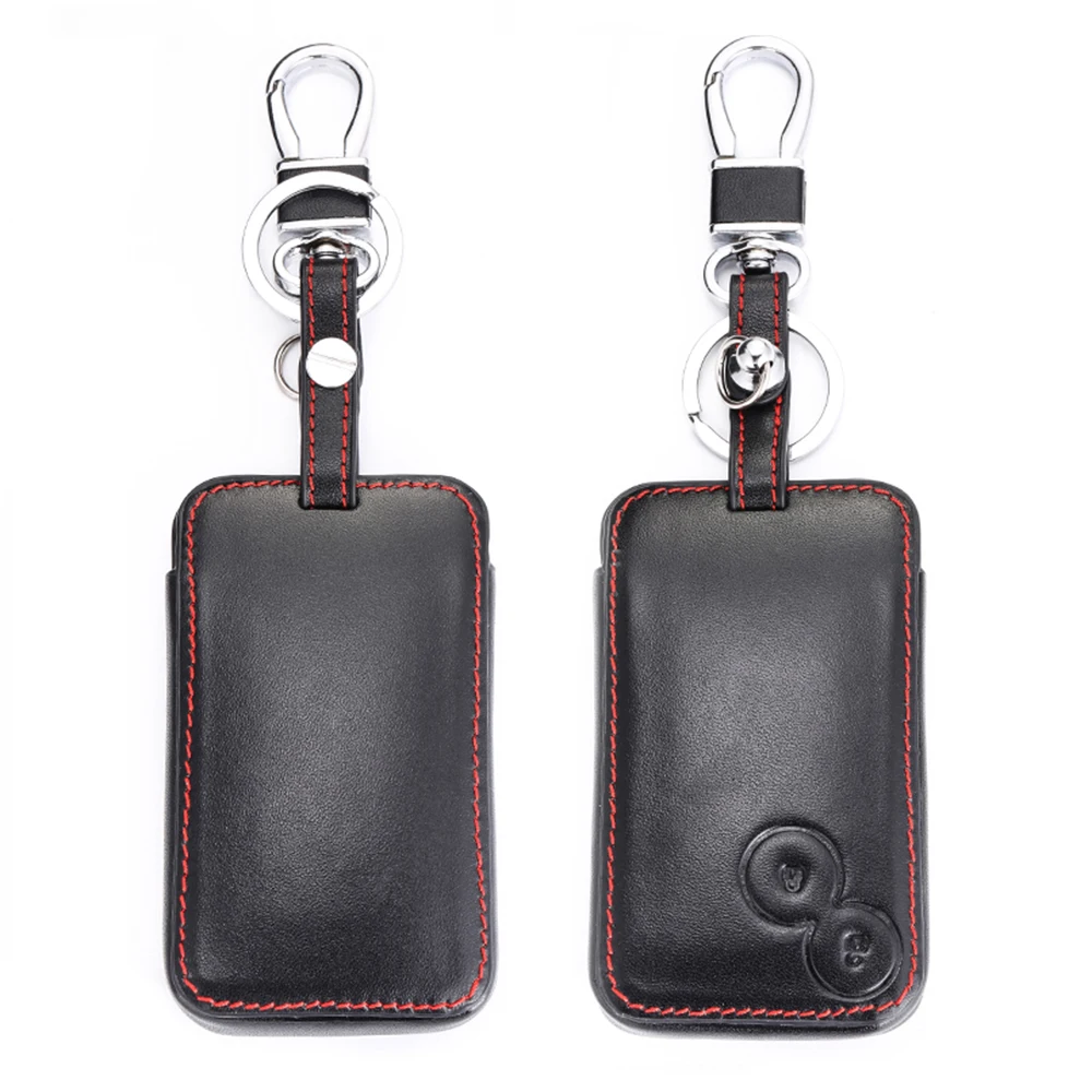 Leather Car Key Case Keychain Cover For Renault Laguna Espace 2 Buttons Smart Keyless Remote Fob Keychain Cars Accessories Keys