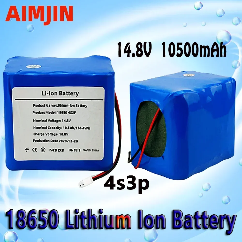 

14.8V lithium battery power rechargeable battery 4S3P 10500mAh battery pack, suitable for Bluetooth audio amplifiers, sweepers