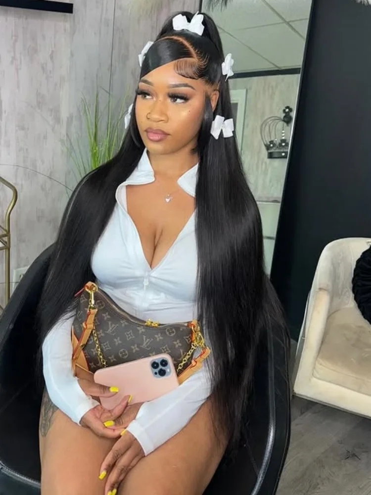 

250 Density Straight 13x6 HD Black Lace Frontal Wigs 5x5 Glueless 30 40 Inch 13x4 Lace Front Human Hair Wig Bone Closure Wear Go