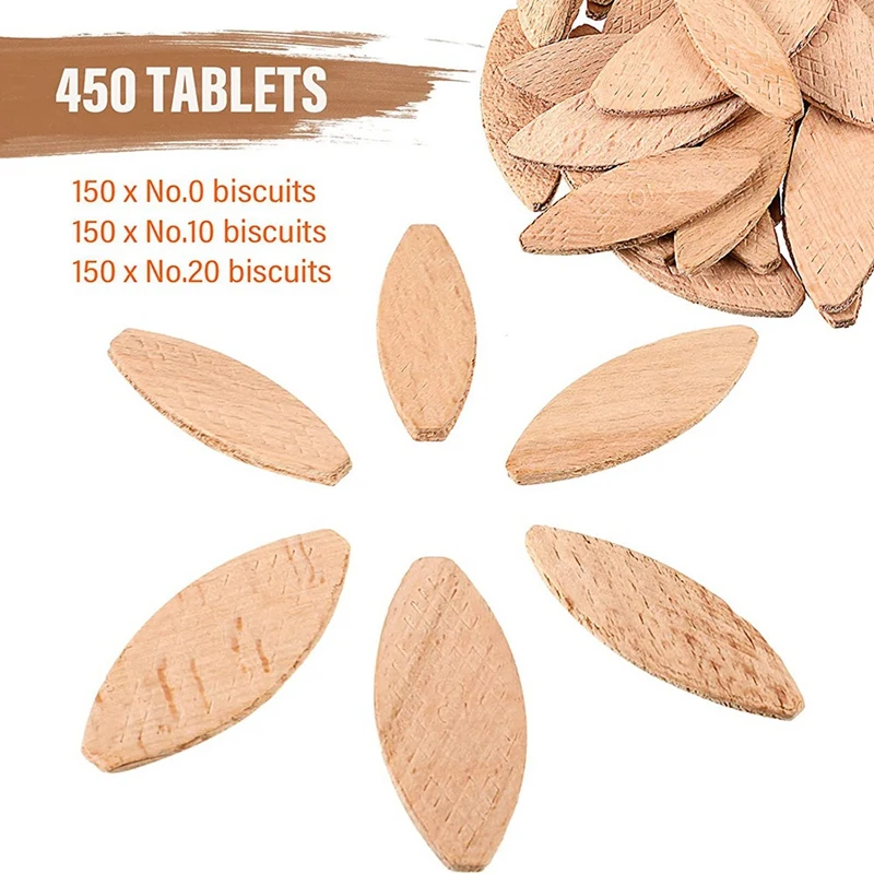 450 Pieces Beechwood Joiner Biscuits Number 0, 10, 20 Wood Joining Biscuits Beech Wood Chips For Crafting Woodworking