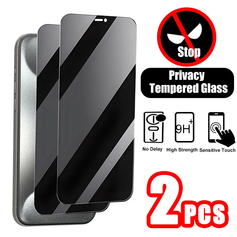 2PCS Privacy Screen Protector For Apple iPhone 15 Pro Max Anti-spy Full Cover Tempered Glass For iPhone 13 12 14 11 Plus Mini