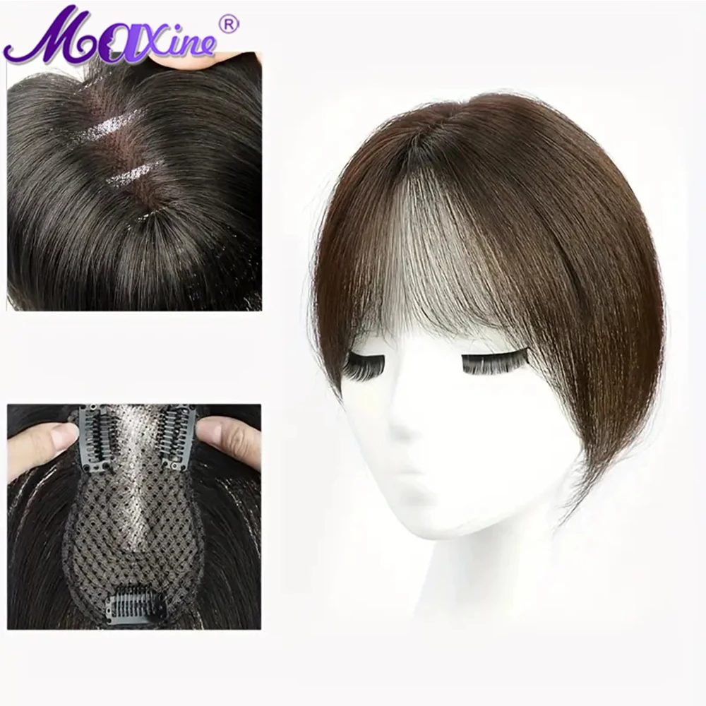 Maxine Topper With Hair Bangs Human Hair Clip In Hair Extensions Natural Looking For Daily Use Hair Accessories