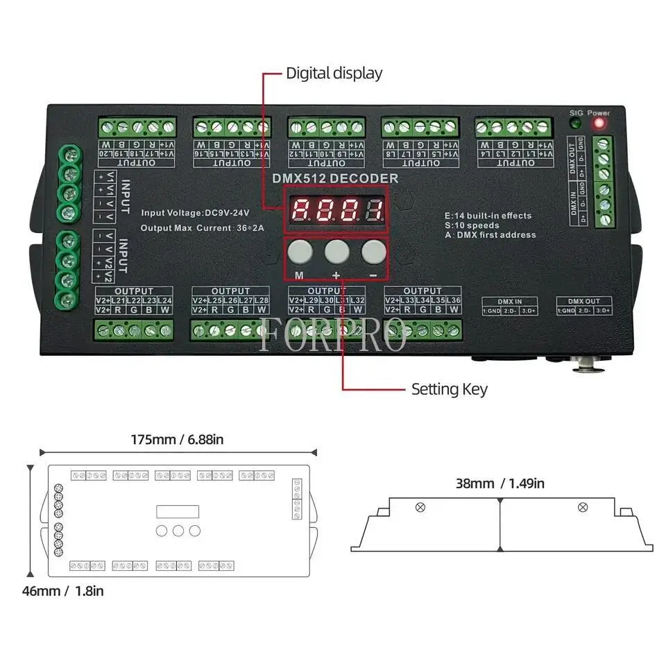 Imagem -03 - Tensão Constante Display Digital Decodificador Dmx Driver Rgbw Led Strip Light Conector Xlr 36 Canais 4ch Grupos