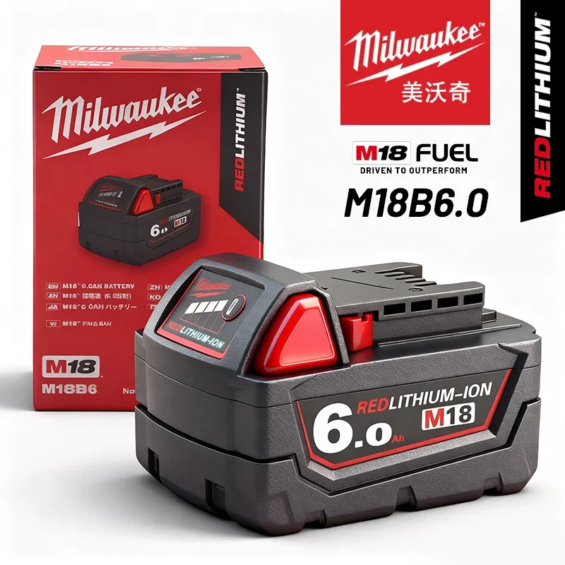Batería de iones de litio roja Milwaukee de 18 V y 5000 mAh, batería recargable para herramientas eléctricas Milwaukee serie M18 48-11-1850 con indicador de nivel de carga