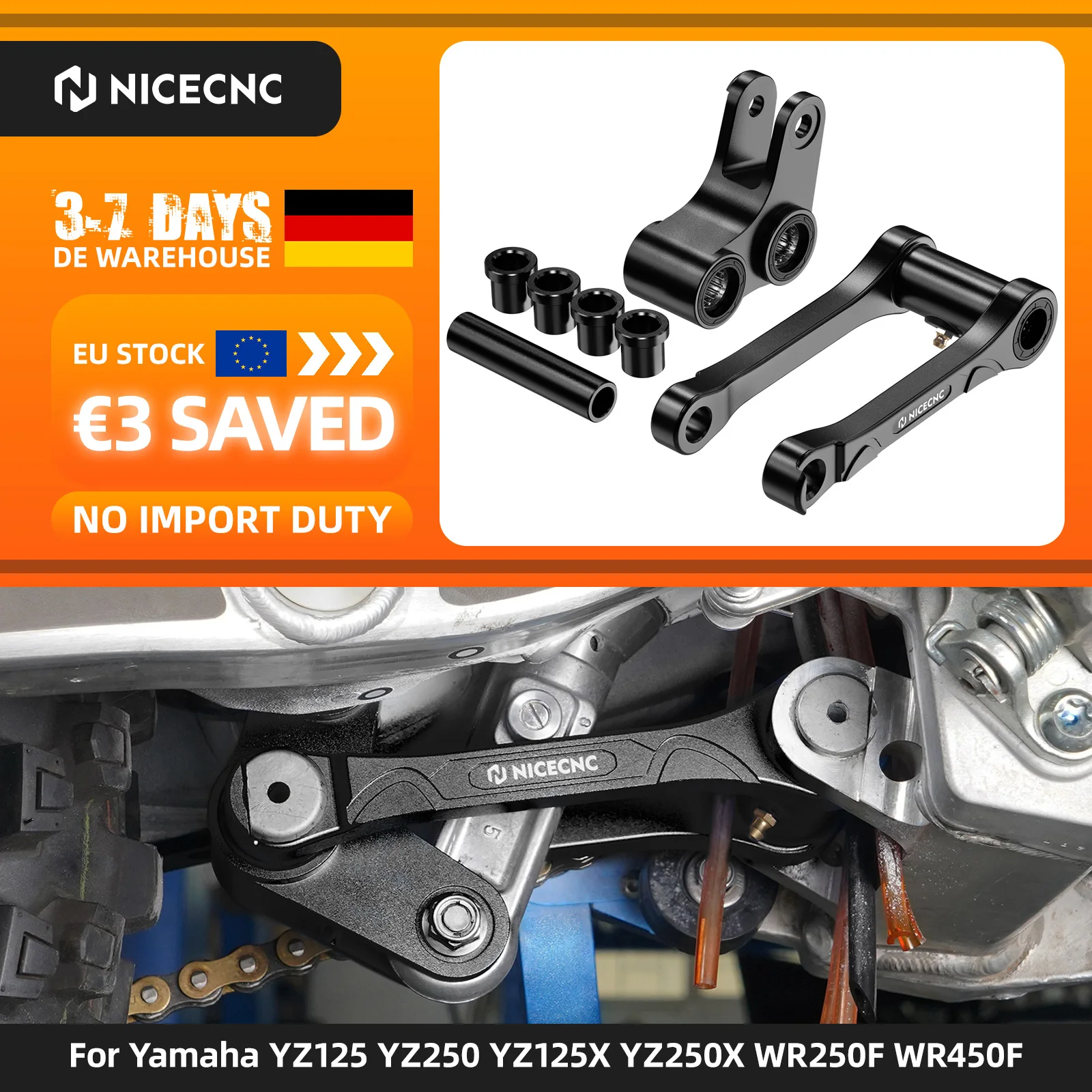 Image of (EU-Lager) NICECNC Tieferlegungs-Kit 1,5'' für Yamaha YZ 125 YZ 250 2006-2024 YZ125X 2020-2023 YZ250X 2016-2023 WR450F WR250F 2006