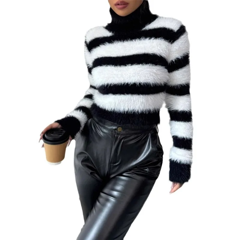 여성 겨울용 스웨터, 풀오버, 여성 스웨터, 여성 의류, 스트라이프 스웨터, 여성 상의 2025
