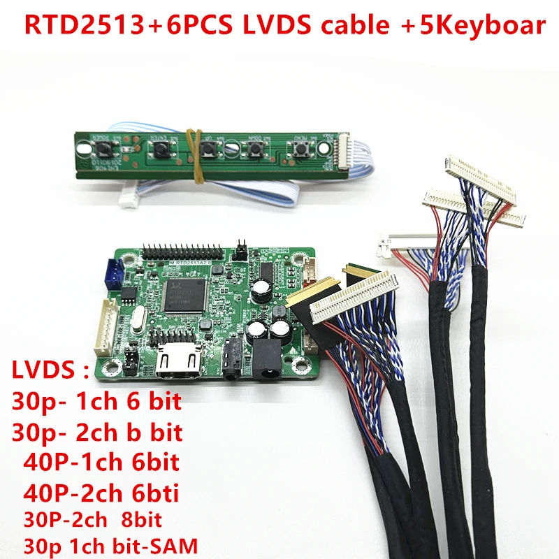 

RTD2513V1.0 мини плата драйвера ЖК-дисплея от HDMI к LVDS программа скакалки + 5 шт. Комплект кабелей lvds 30P 40P 1/2CH 6/8 бит