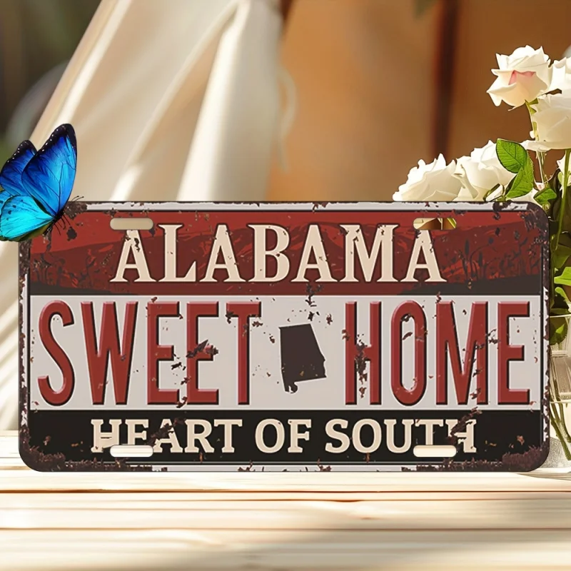 مسطح ثنائي الأبعاد - لافتة معدنية كلاسيكية من الألومنيوم مع طباعة ريفية ثنائية الأبعاد، ديكور صناعي متين مسطح ثنائي الأبعاد #4