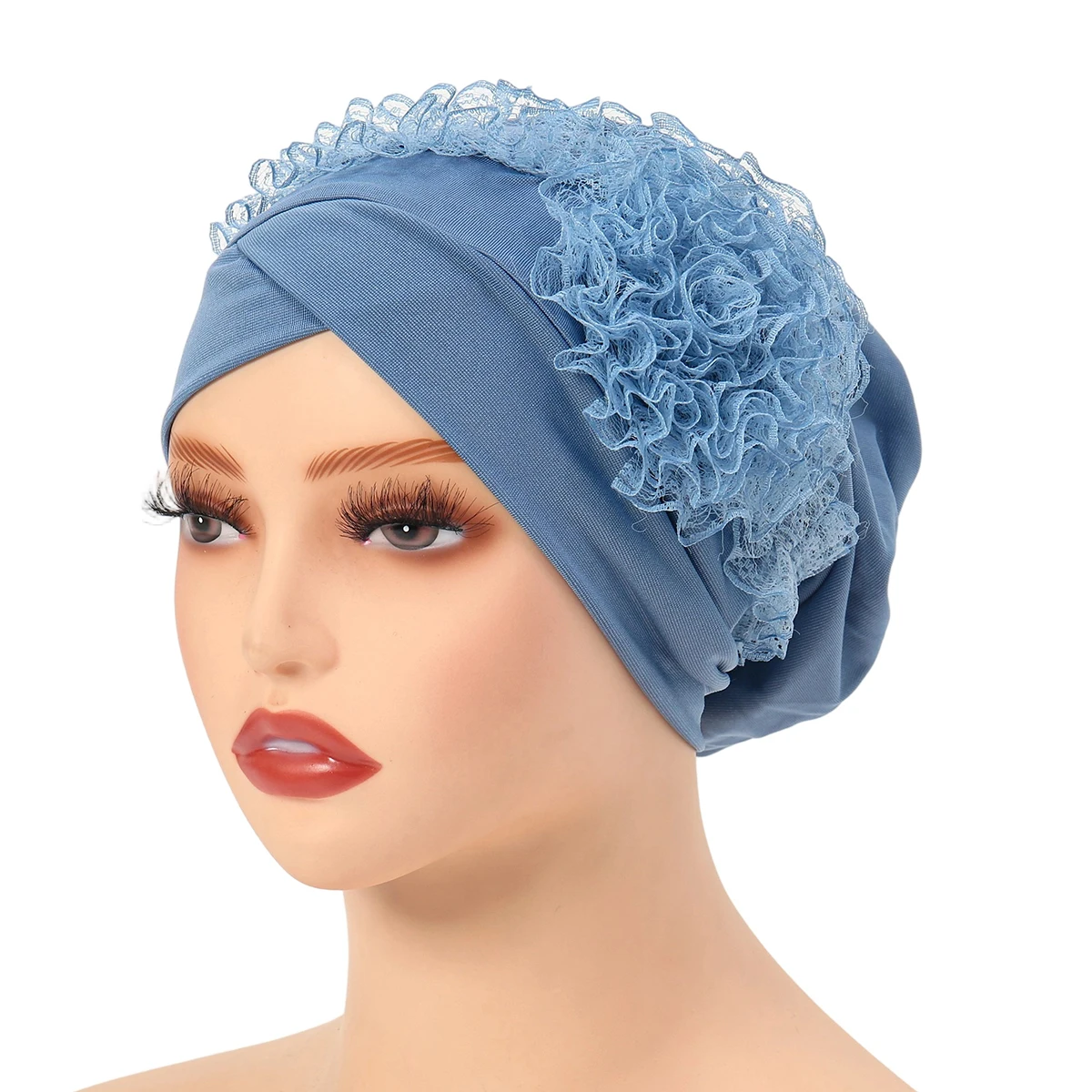 Nieuwe Vrouwen Kant Bloemen Tulband Cap Elastische Islamitische Vrouwelijke Effen Kleur Hoofd Wraps Moslim Hijaabs Hoofddoek Dame Beanie Caps