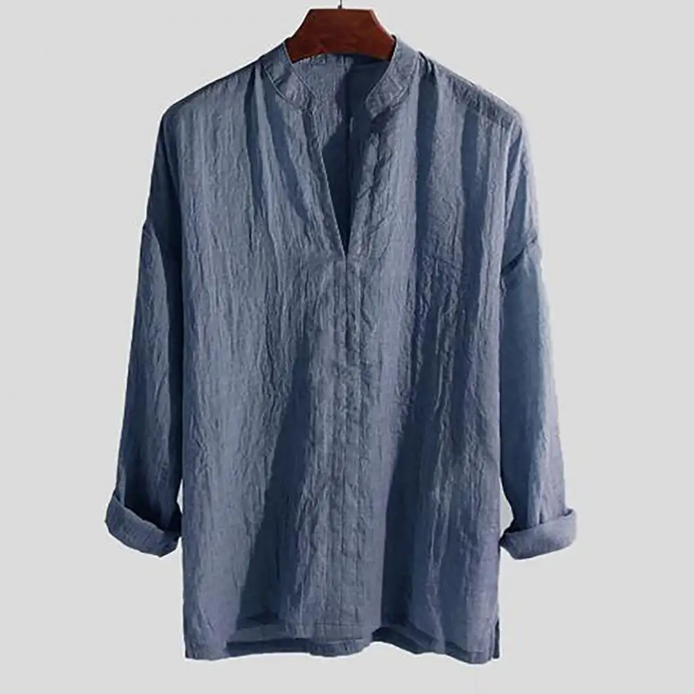 Fashion Long Sleeve Shirt Skin-friendly Men Linen Long Sleeve Shirt Solid Color Top Casual Shirt for Beach