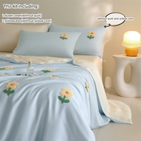 3pcs Blue Duvet Cover Set (1*Duvet Cover + 2*Pillowcase, Without Core),Sun flowers embroidery Bedding Set, Soft Comfortable