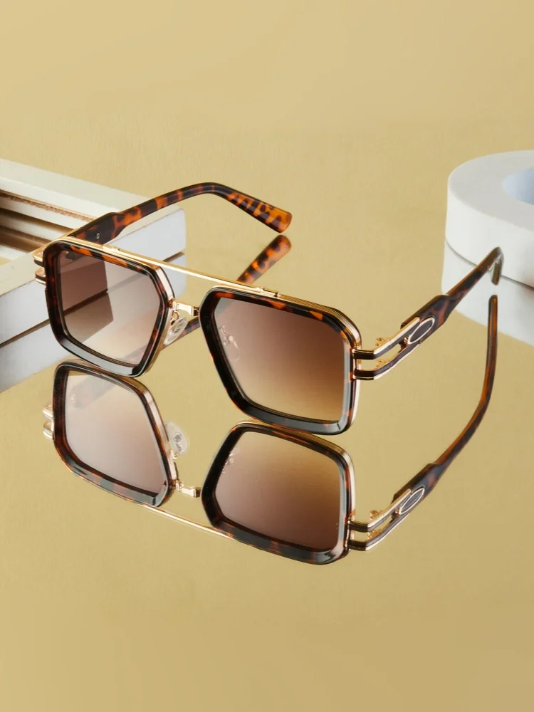 AliExpress NONE 1Pc Unisex Glasses New Metal Square Frame Vintage Punk Double Bridge High-End Business Style Holiday Gift Daily Outing Cycling S