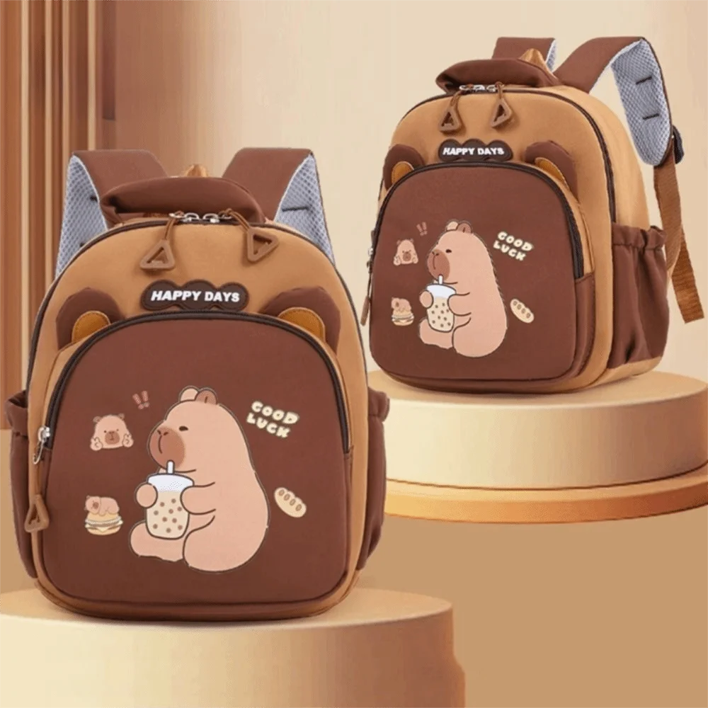 Cute Cartoon Lightweight Capybara Backpack  Large Capacity Capybara School Bag Multi-Pockets Nylon Kindergarten Backpack