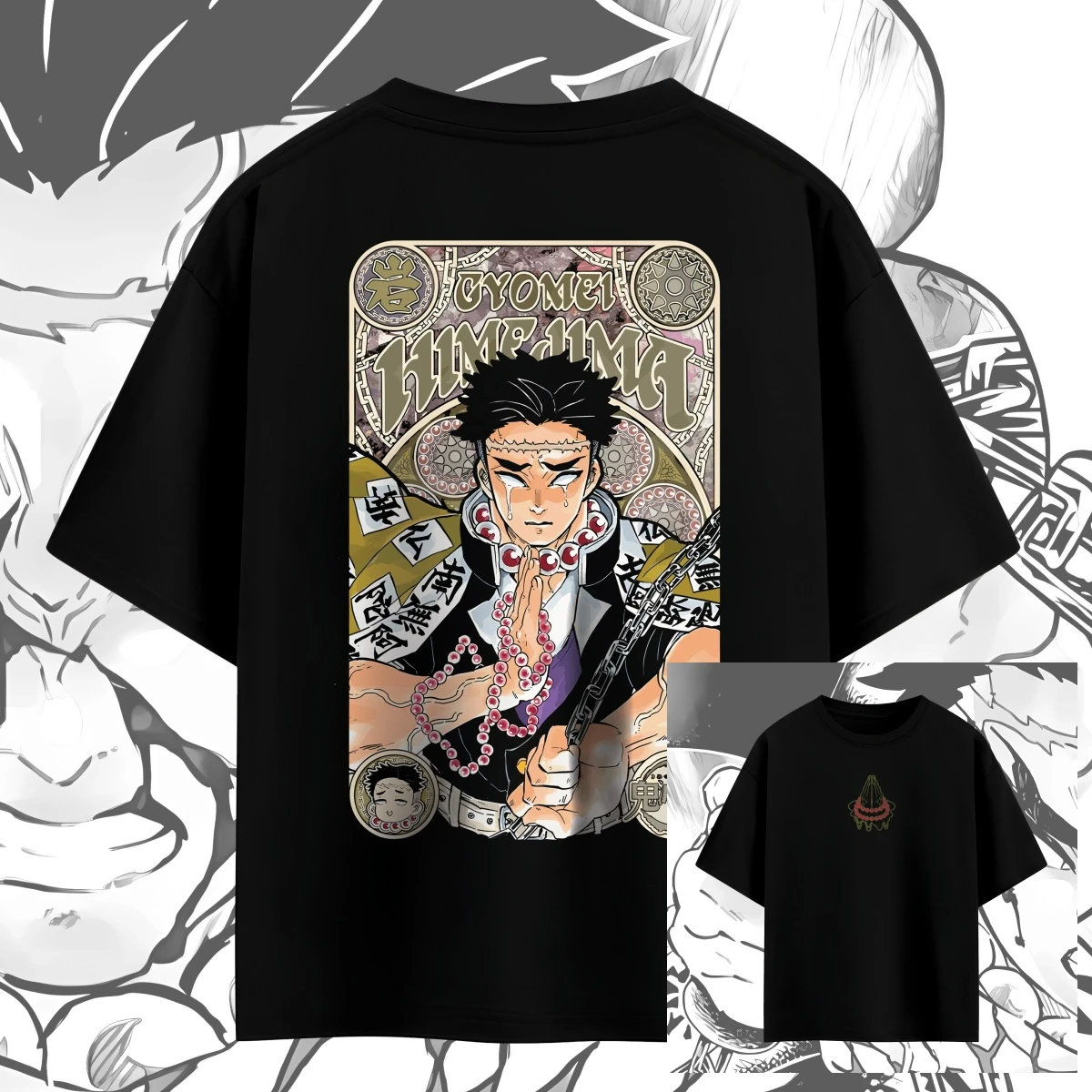 Camiseta de anime Demon Slayer Gyomei Stone Prayer, camiseta gráfica 100% de algodón, ropa de calle de verano para hombres, mujeres y niños