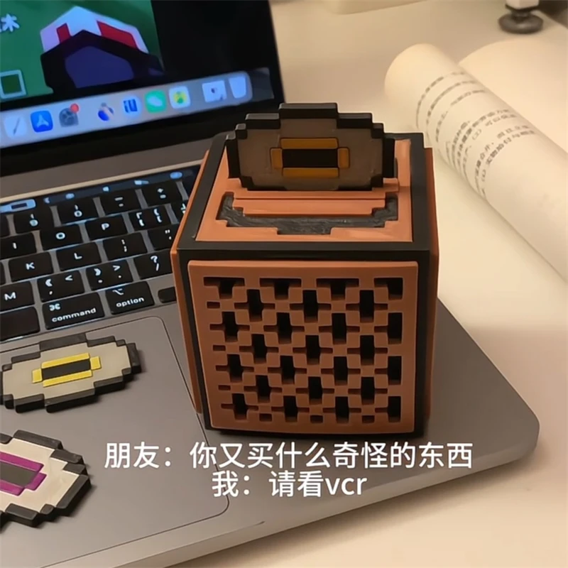 Caixa de Música Redstone Jukebox Modelo Pixel Block, Figura de Mesa, Brinquedo Decorativo para Crianças, Adolescentes e Gamers, Presente Divertido de Aniversário