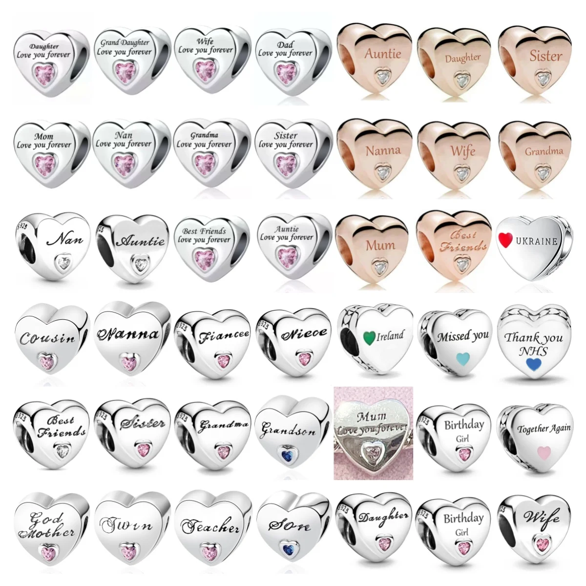 2025 New 925 Sterling Silver Charms Heart Love You Forever Mum Auntie Beads Fit Original Bracelet DIY Gift Women