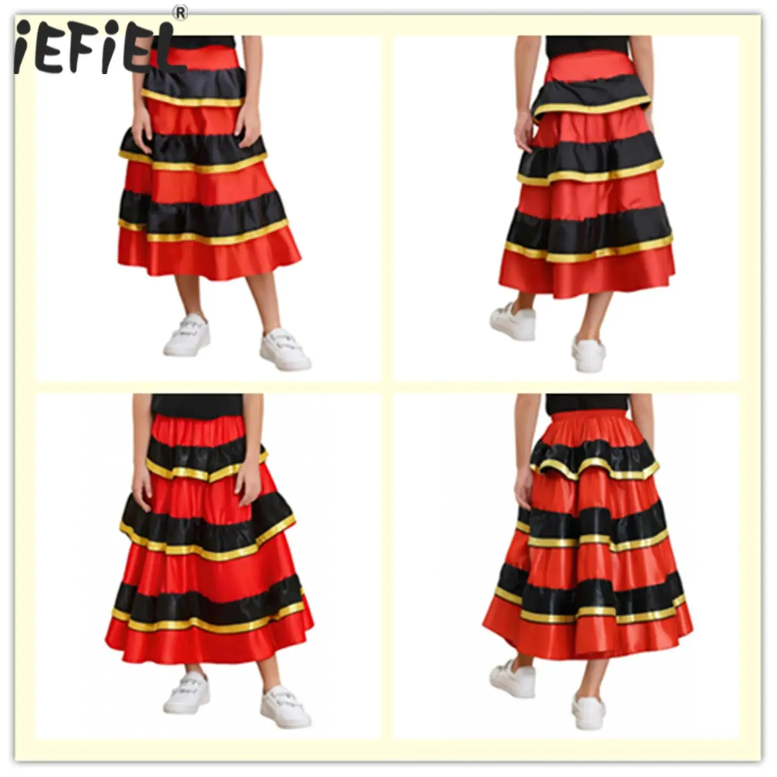 Tradycyjna hiszpańska spódnica do tańca byków dla dziewczynek, meksykański flamenco, taniec towarzyski, strój do występów ludowych, długa, falbaniasta spódnica warstwowa.