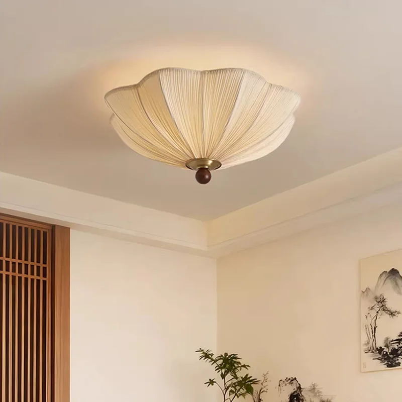 Japanese Style Wabi-Sabi Style Flowers Fabric Led Ceiling Lights Medieval Retro Bedroom Dining Room
