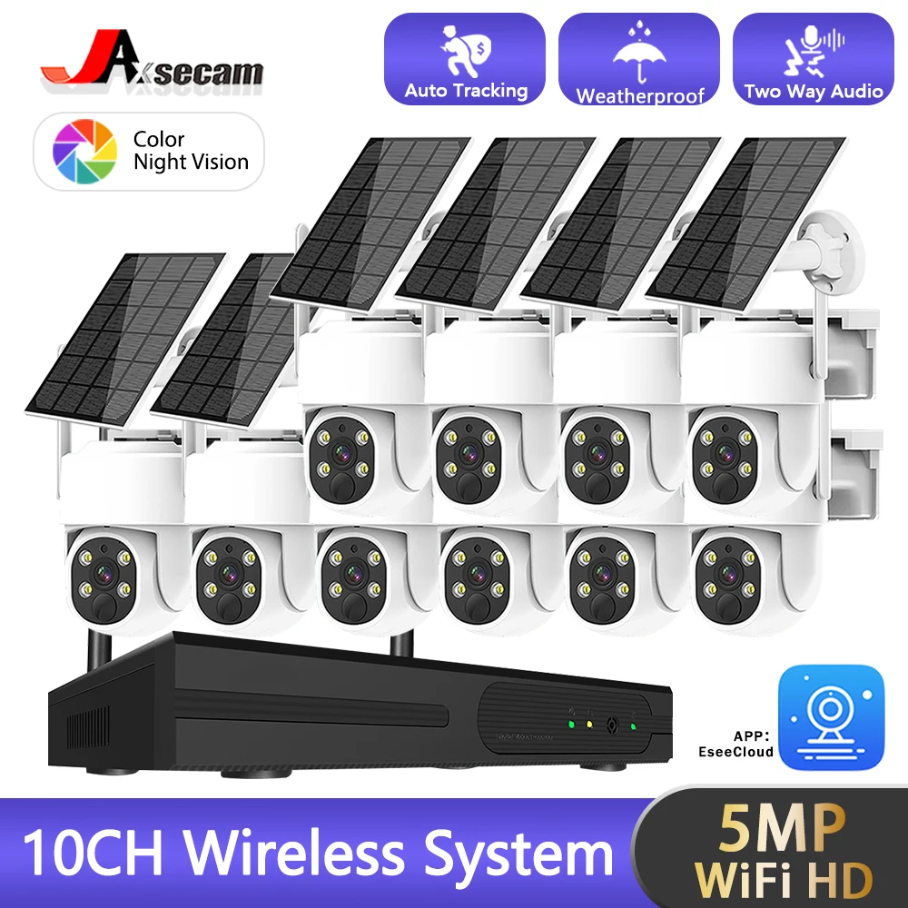 

10CH 5MP NVR Lower Consumption Solar Panel Battery Track Surveillance Sysrtem Wireless 4MP PTZ Security Camera Surveillance Kit