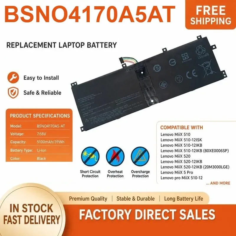[NEW] 7.68V 39Wh High-quality BSNO4170A5‑AT Laptop Battery for Lenovo for Miix 510-12ISK 520-12IKB Battery