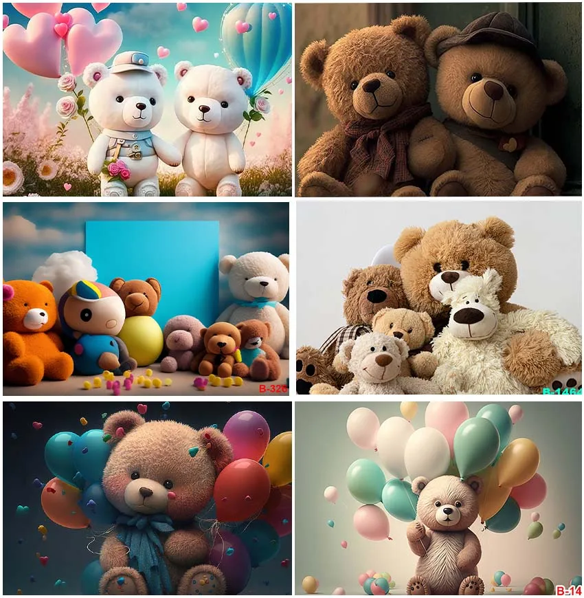 

Terry Bear Balloons Backdrops Photographic Kids Birthday Baby Portrait Newborn Cute Wedding Supplies Interior Decor Backgrounds