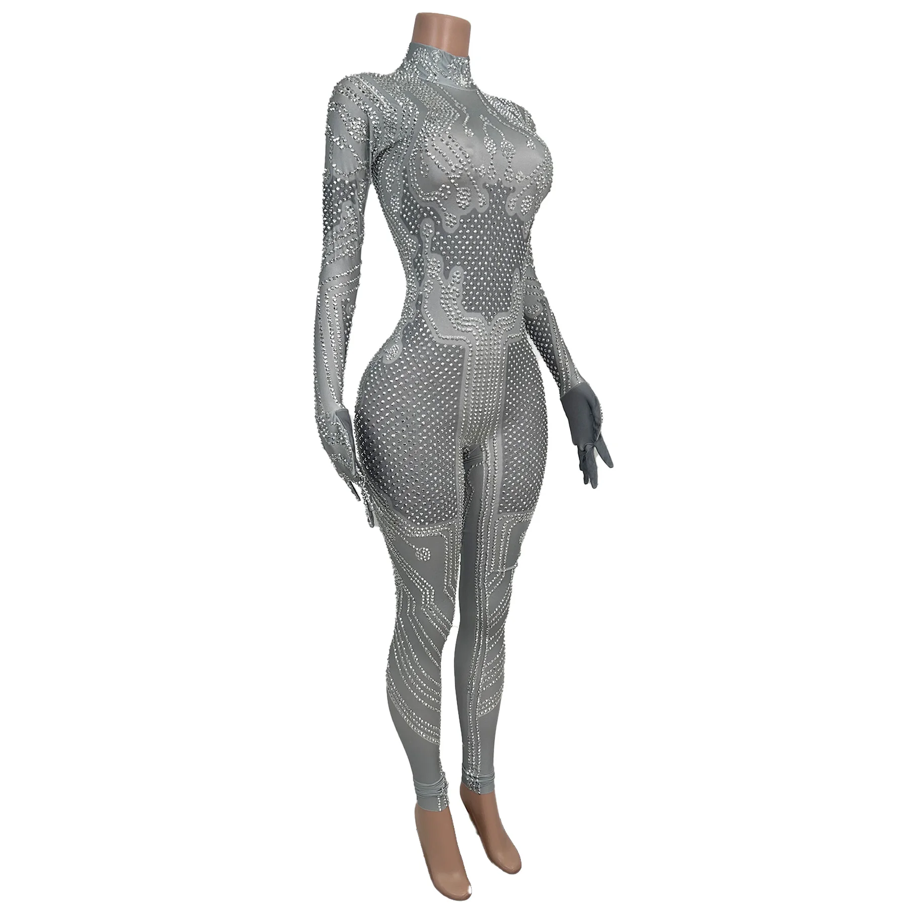 

Dianlu Sexy Party Women's Jumpsuit Silver Full Diamond High Stretch Leggings Bar Performance Outfit Birthday Cocktail Prom Dress