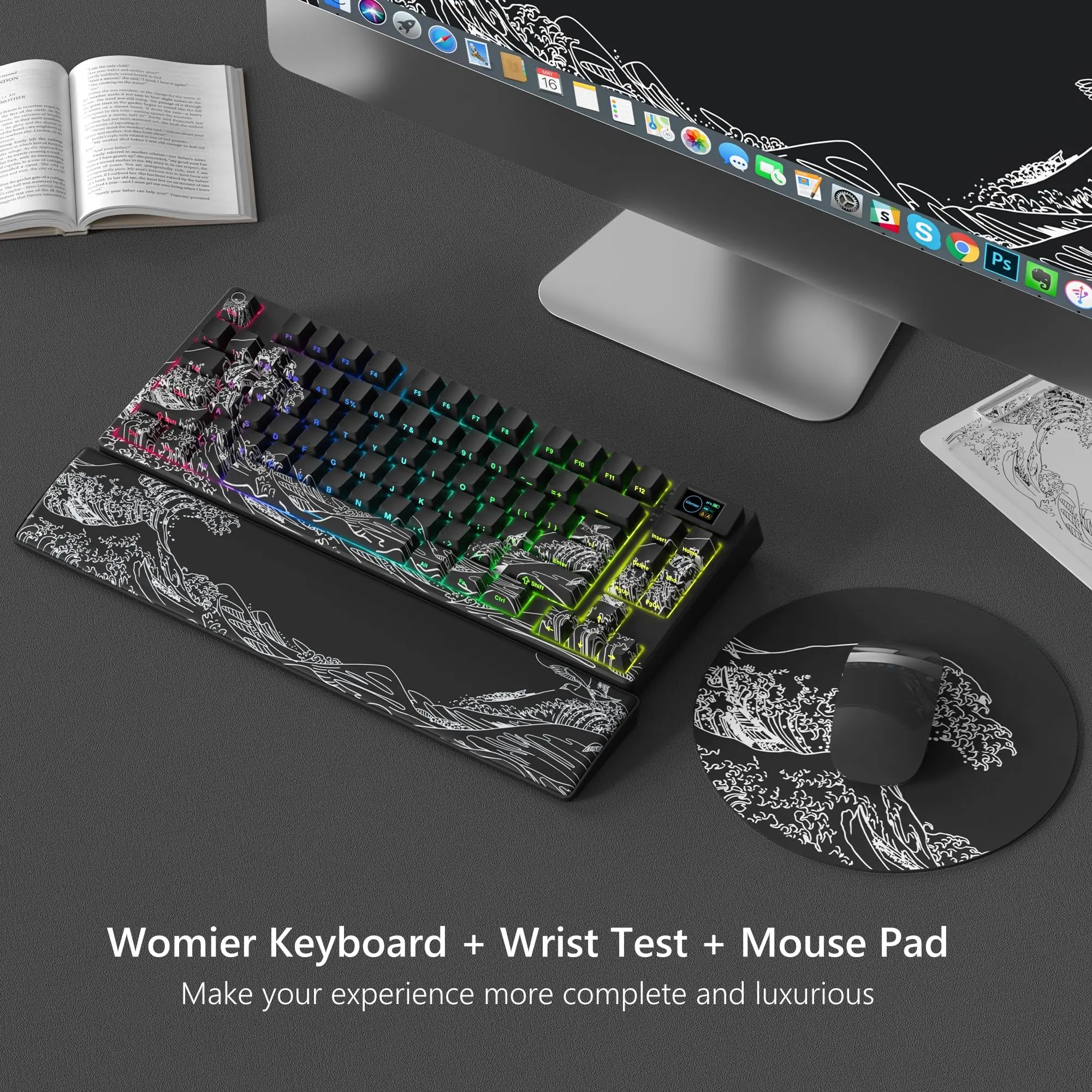 WOMIER SK80 Pro Wireless Mechanical Gaming Keyboard 3-Modes Hot Swappable w/Wrist Rest+Mouse Pad Gasket Keyboard for Mac/Win