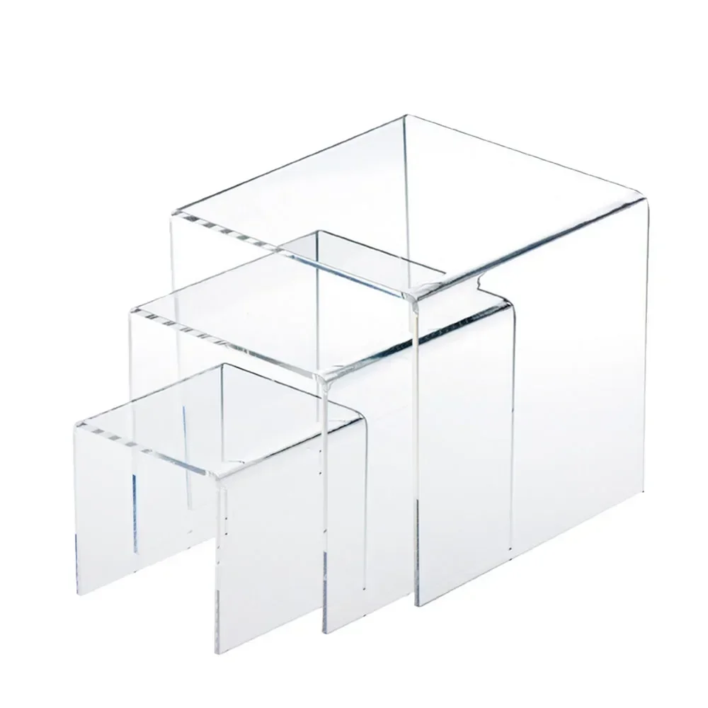 3 stks/set Acryl Clear Display Stands Showcase Sieraden Make-up Houder Pop Cosmetica Rack Trapeziumvormige Cake Display Stand Rack