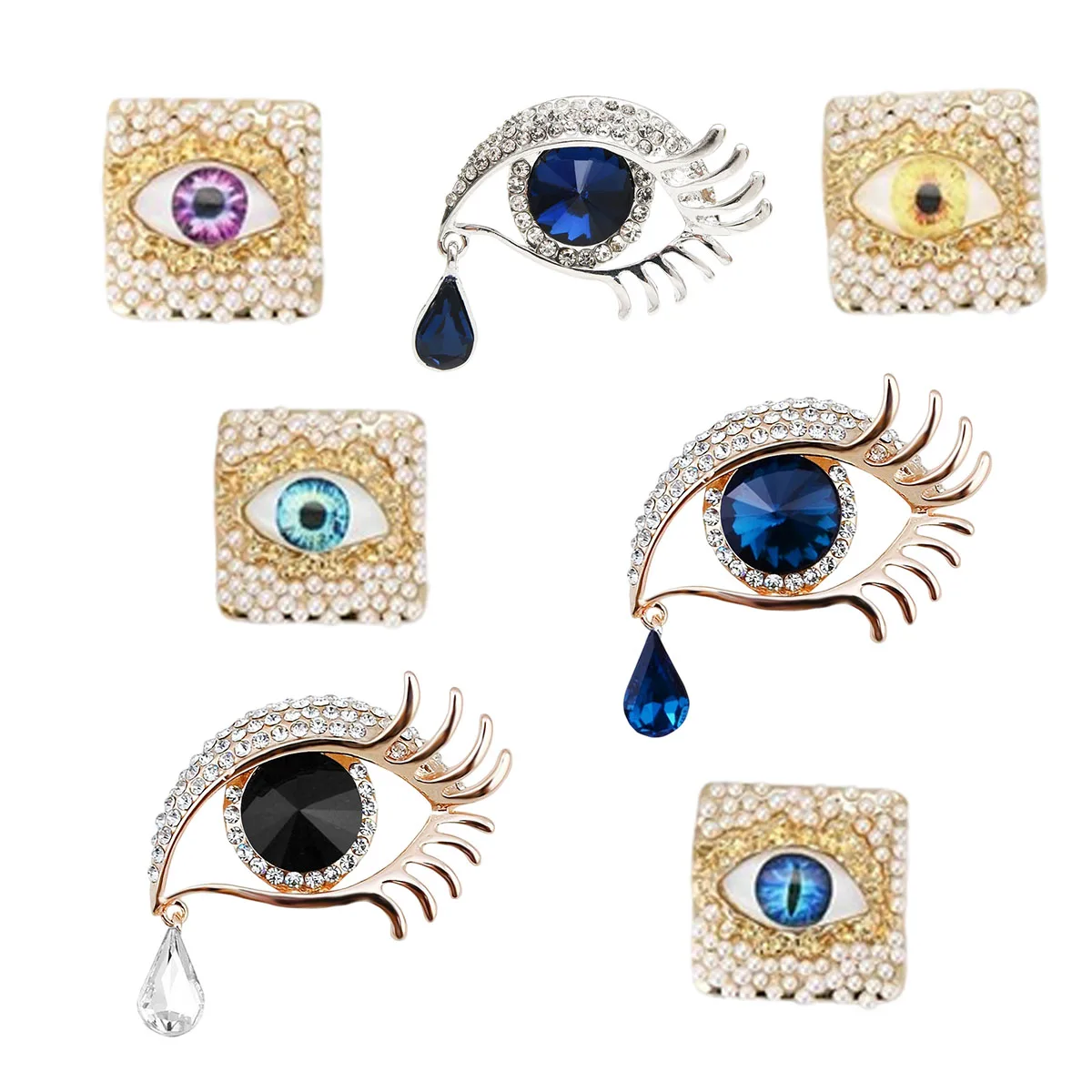 New design alloy square pearl devil's eye brooch, creatively versatile men's and women's clothing chest flower jewelry brooch