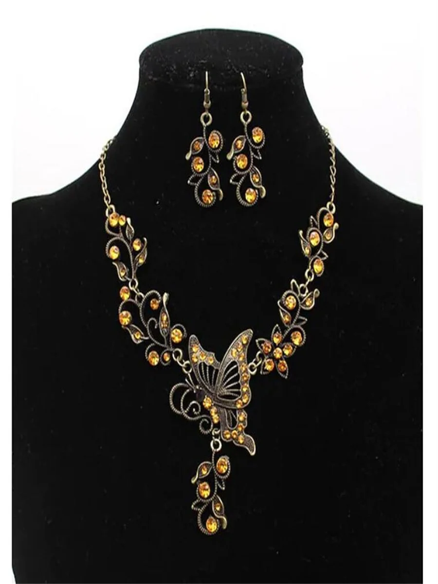 High-grade alloy jewelry accessories Butterfly national color earrings necklace set for woman