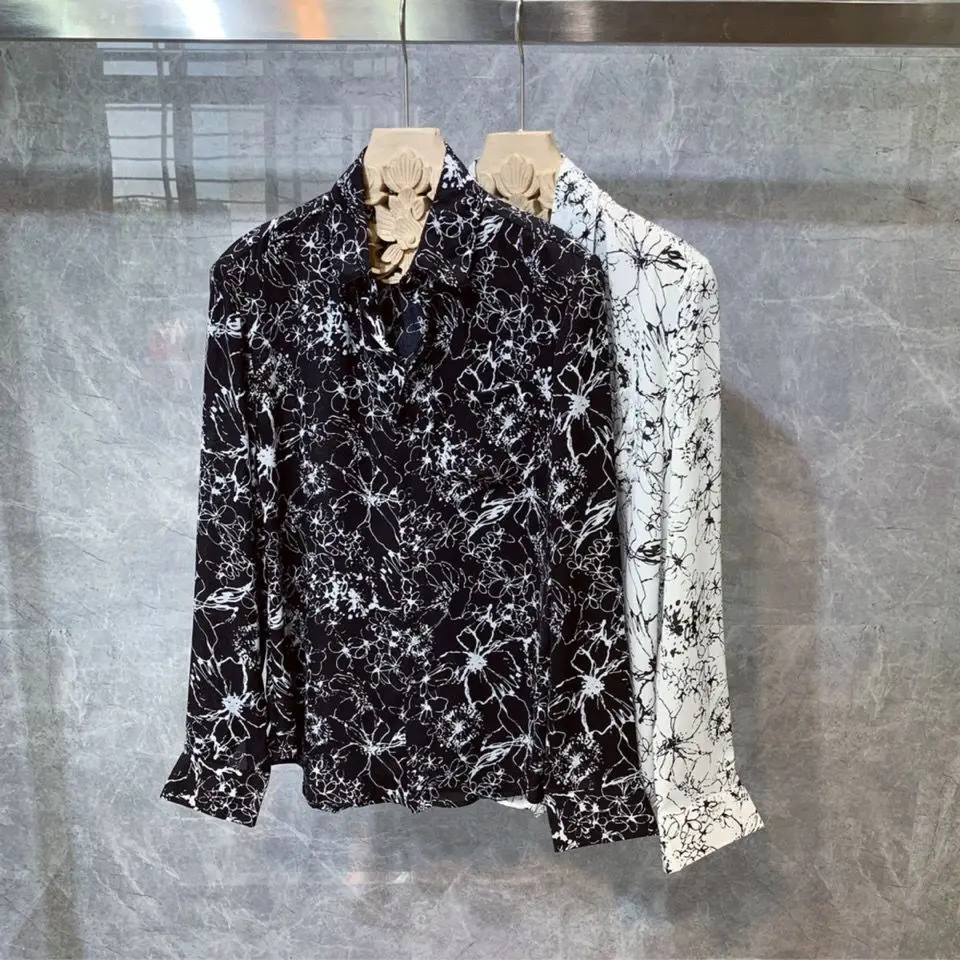 Trendy Korean Version Men's Long Sleeve Shirt Printed Lightweight New Arrival Top