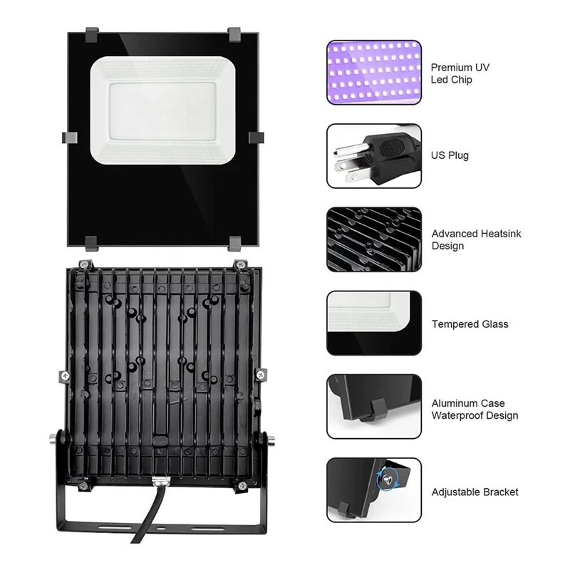 200W B Lack Light Flood Light - LED B Lack Light Outdoor IP66 395Nm To 405Nm LED UV For Glow Party Halloween US Plug