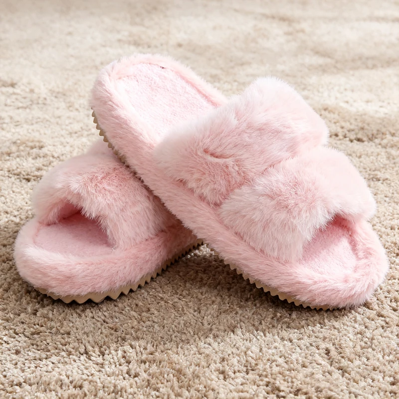 

Litfun Winter Fluffy Women's Slippers Fur Slip On Indoor Slides Fashion House Cotton Slides Furry Warm Comfy Slippers For Women